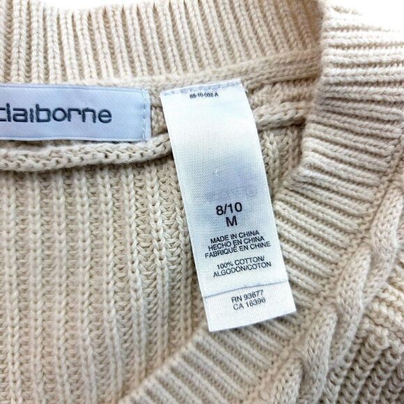 Liz Claiborne‎ Tan Cable Knit Sweater Medium 8/10 Cotton Button Butterfly Sleeve - Picture 7 of 8